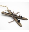Wooden ski with poles and lanyard for Christmas decorations