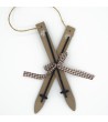 Wooden ski with poles and lanyard for Christmas decorations