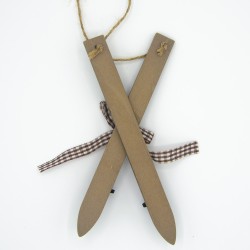 Wooden ski with poles and lanyard for Christmas decorations