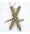 Wooden ski with poles and lanyard for Christmas decorations